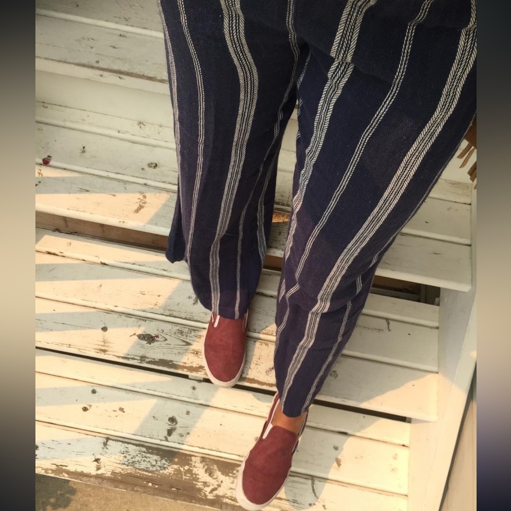 Wide Leg Blue Striped Pull-On Pants